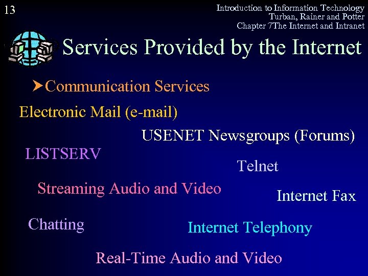 Introduction to Information Technology Turban, Rainer and Potter Chapter 7 The Internet and Intranet