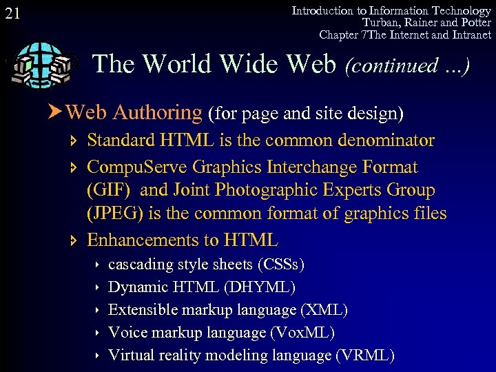 Introduction to Information Technology Turban, Rainer and Potter Chapter 7 The Internet and Intranet