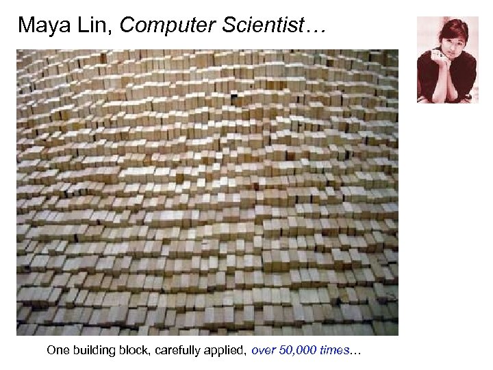 Maya Lin, Computer Scientist… One building block, carefully applied, over 50, 000 times… 