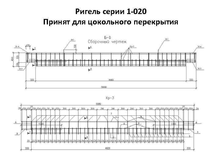 Ригель серии 1 -020 Принят для цокольного перекрытия 