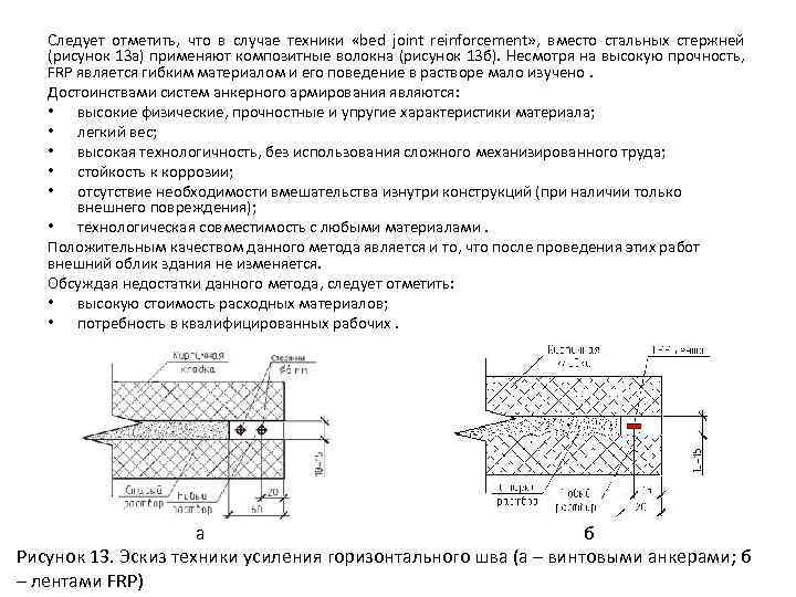 Следует отметить, что в случае техники «bed joint reinforcement» , вместо стальных стержней (рисунок