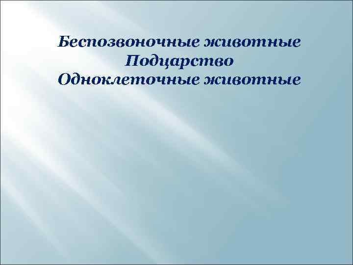 Беспозвоночные животные Подцарство Одноклеточные животные 