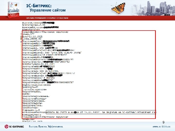 Импорт данных по оплате 9 