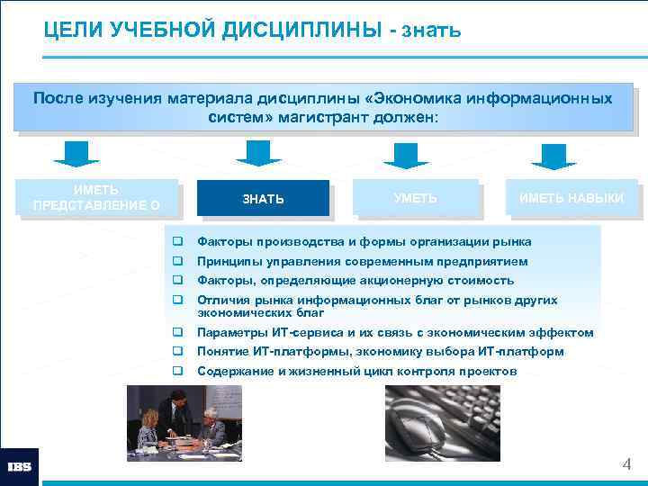 ЦЕЛИ УЧЕБНОЙ ДИСЦИПЛИНЫ - знать После изучения материала дисциплины «Экономика информационных систем» магистрант должен: