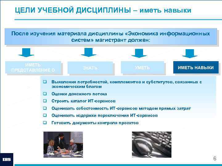 ЦЕЛИ УЧЕБНОЙ ДИСЦИПЛИНЫ – иметь навыки После изучения материала дисциплины «Экономика информационных систем» магистрант