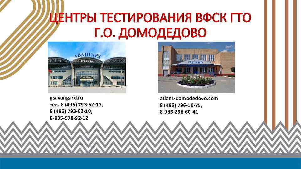 ЦЕНТРЫ ТЕСТИРОВАНИЯ ВФСК ГТО Г. О. ДОМОДЕДОВО gsavangard. ru тел. 8 (496) 793 -62