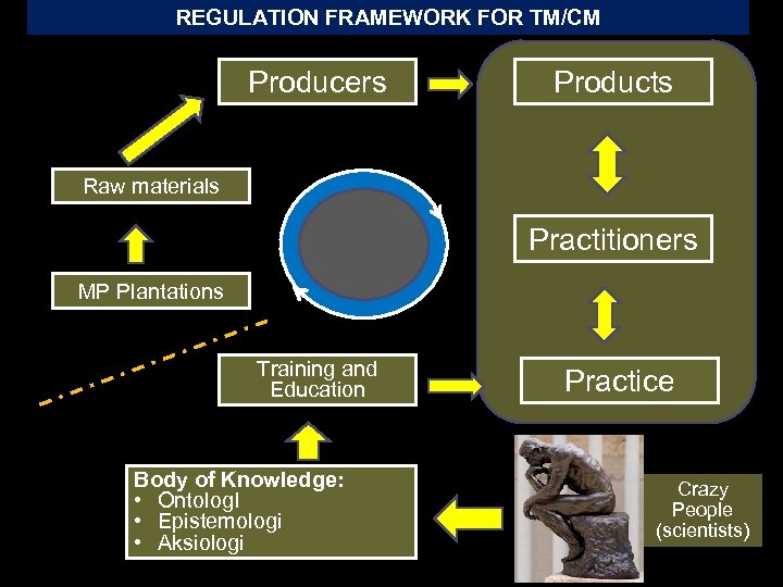 REGULATION FRAMEWORK FOR TM/CM Producers Products Raw materials Practitioners MP Plantations Training and Education