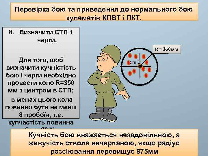 Перевірка бою та приведення до нормального бою кулеметів КПВТ і ПКТ. 8. Визначити СТП