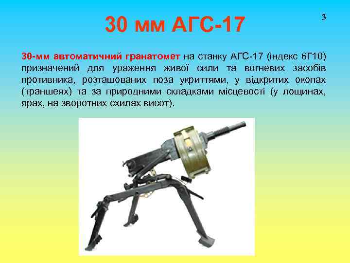 30 мм АГС-17 3 30 -мм автоматичний гранатомет на станку АГС-17 (індекс 6 Г