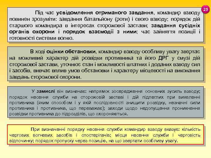 Під час усвідомлення отриманого завдання, командир взводу повинен зрозуміти: завдання батальйону (роти) і свого