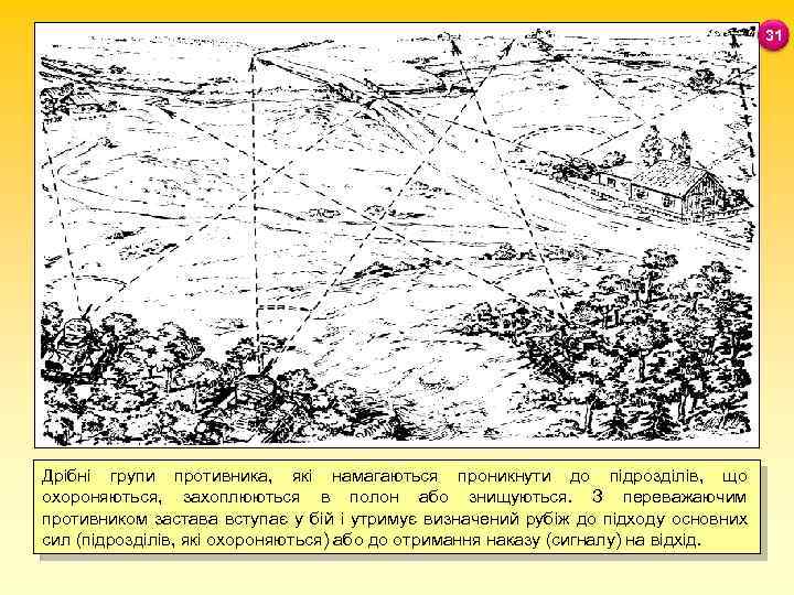 31 Дрібні групи противника, які намагаються проникнути до підрозділів, що охороняються, захоплюються в полон
