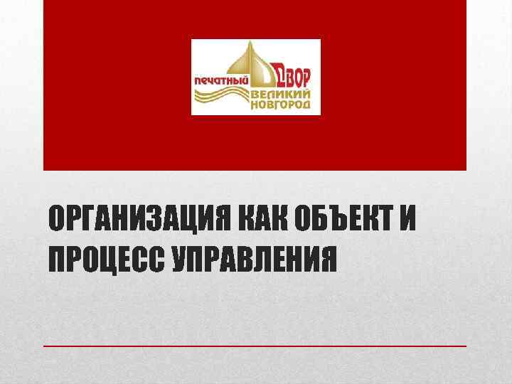 ОРГАНИЗАЦИЯ КАК ОБЪЕКТ И ПРОЦЕСС УПРАВЛЕНИЯ 