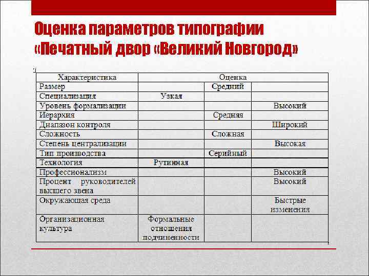 Оценка параметров типографии «Печатный двор «Великий Новгород» 