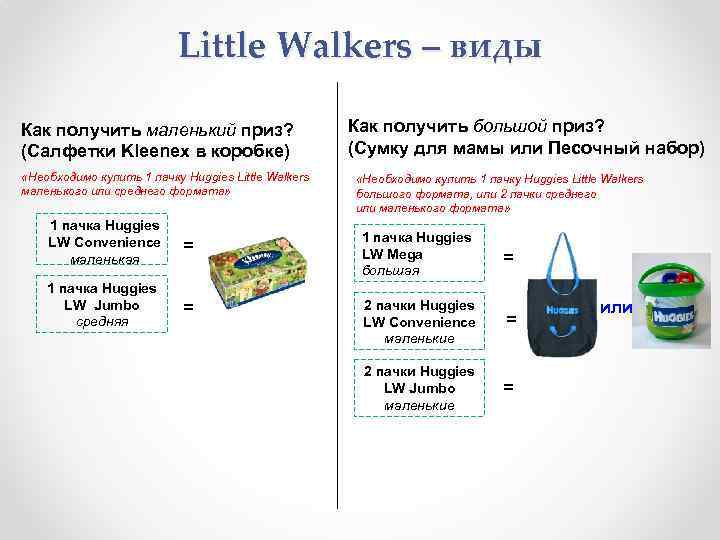 Little Walkers – виды Little Walkers Как получить маленький приз? (Салфетки Kleenex в коробке)