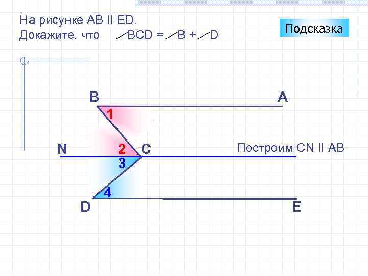 На рисунке АВ II ЕD. Докажите, что ВСD = B B+ D Подсказка A