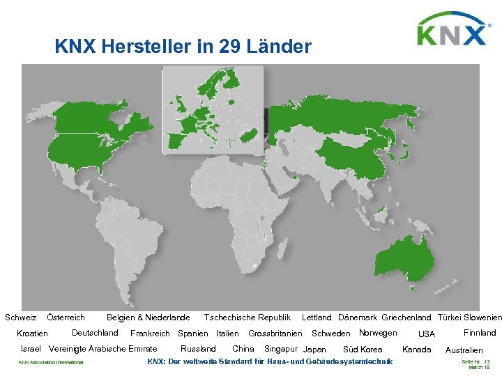 KNX Hersteller in 29 Länder Schweiz Österreich Kroatien Belgien & Niederlande Deutschland Frankreich Spanien