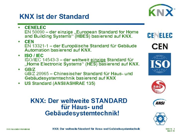 KNX ist der Standard § § § CENELEC EN 50090 – der einzige „European