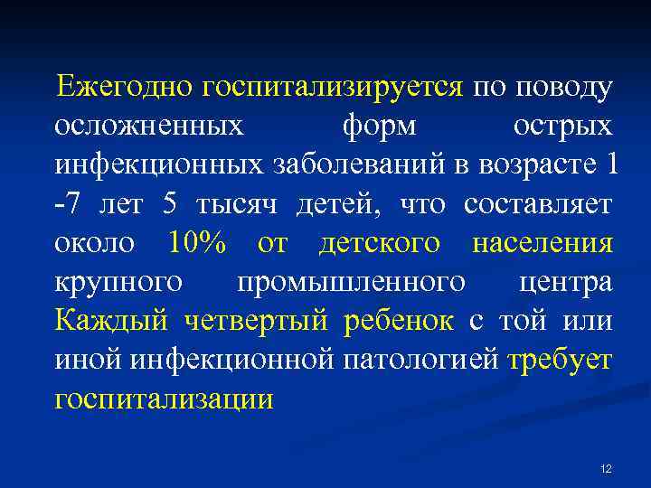  Ежегодно госпитализируется по поводу осложненных форм острых инфекционных заболеваний в возрасте 1 -7