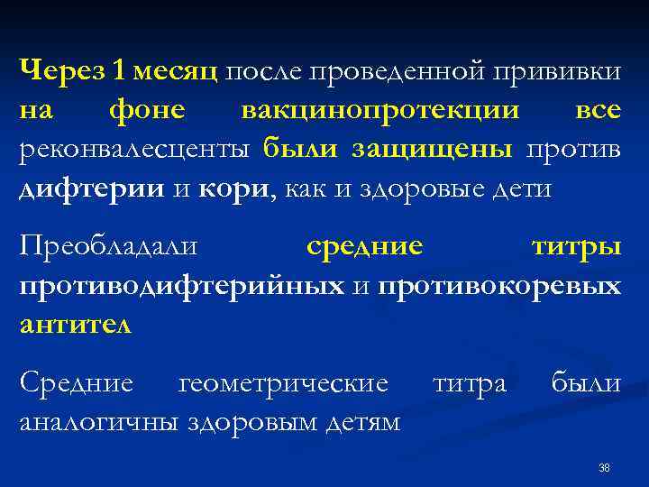 Через 1 месяц после проведенной прививки на фоне вакцинопротекции все реконвалесценты были защищены против
