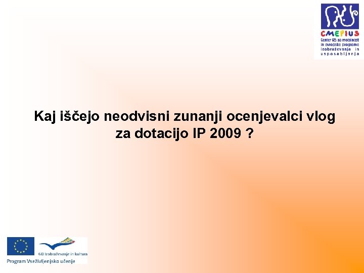 Kaj iščejo neodvisni zunanji ocenjevalci vlog za dotacijo IP 2009 ? 