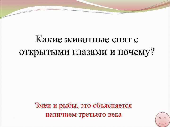 Какие животные спят с открытыми глазами и почему? Змеи и рыбы, это объясняется наличием