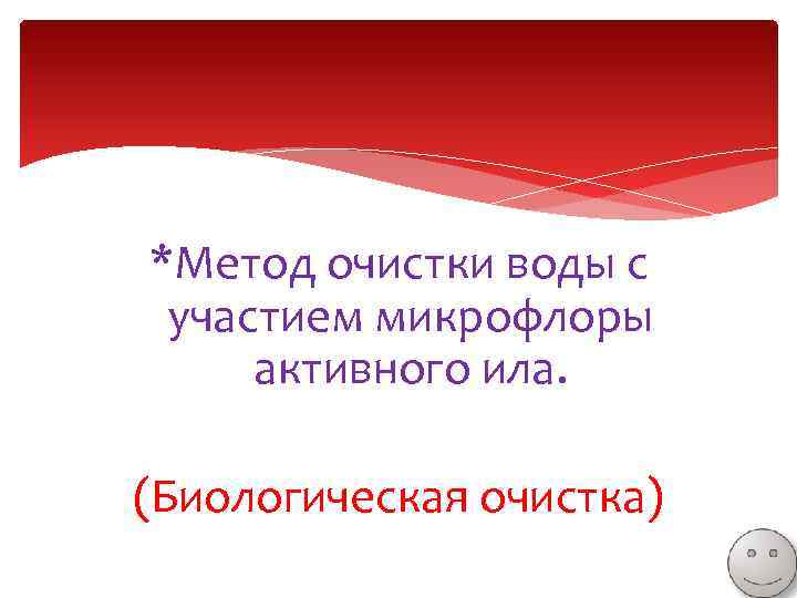 *Метод очистки воды с участием микрофлоры активного ила. (Биологическая очистка) 