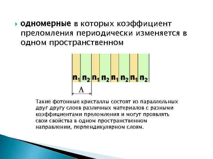  одномерные в которых коэффициент преломления периодически изменяется в одном пространственном Такие фотонные кристаллы