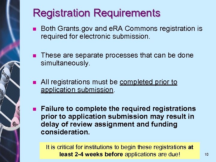 Registration Requirements n Both Grants. gov and e. RA Commons registration is required for