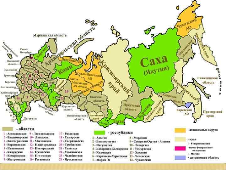 С 1 марта 2008 подразделяется на 83 административнотерриториальные единицы: 46 – областей, 21 —