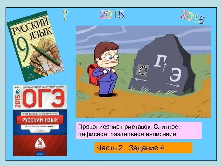 ? 2015 5 О Правописание приставок. Слитное, дефисное, раздельное написание Часть 2. Задание 4.