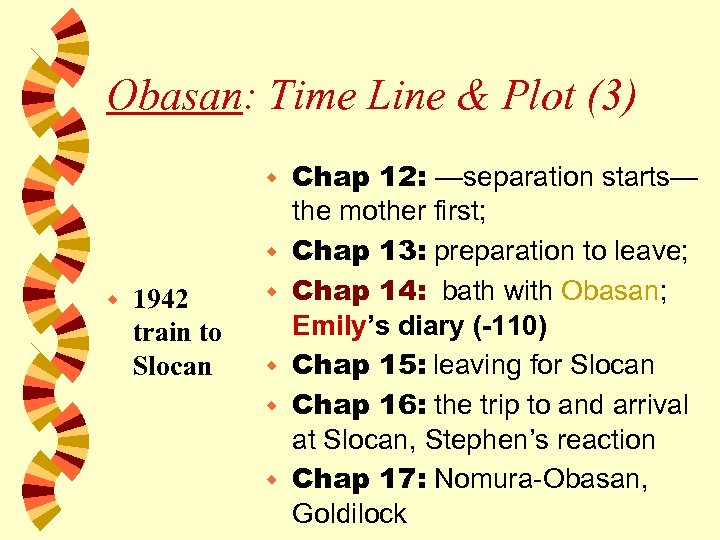 Obasan: Time Line & Plot (3) w w w 1942 train to Slocan w