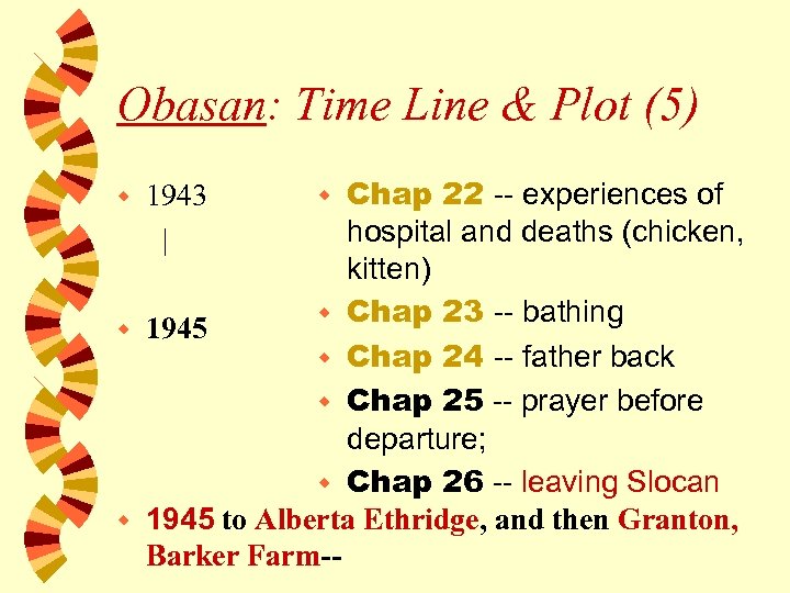 Obasan: Time Line & Plot (5) Chap 22 -- experiences of hospital and deaths
