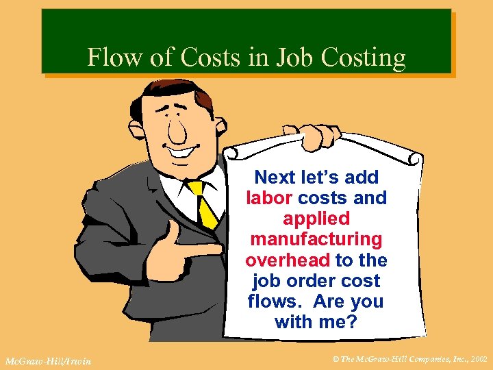 Flow of Costs in Job Costing Next let’s add labor costs and applied manufacturing