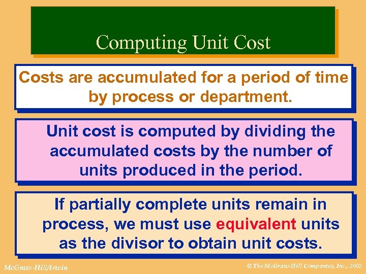 Computing Unit Costs are accumulated for a period of time by process or department.