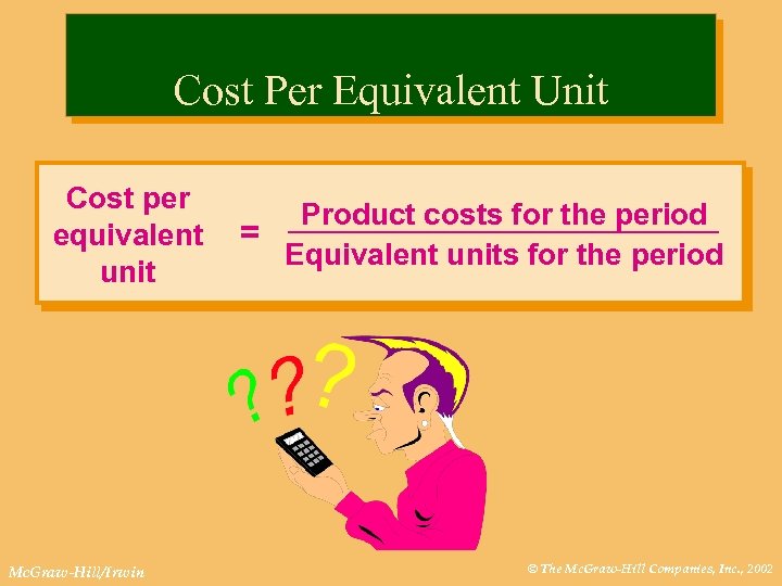 Cost Per Equivalent Unit Cost per equivalent unit Mc. Graw-Hill/Irwin Product costs for the