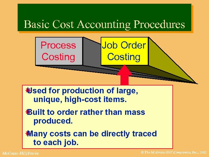 Basic Cost Accounting Procedures Process Costing Job Order Costing Used for production of large,