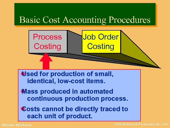 Basic Cost Accounting Procedures Process Costing Job Order Costing Used for production of small,