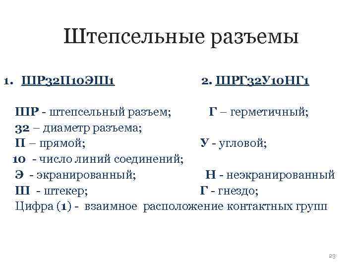 Штепсельные разъемы 1. ШР 32 П 10 ЭШ 1 2. ШРГ 32 У 10