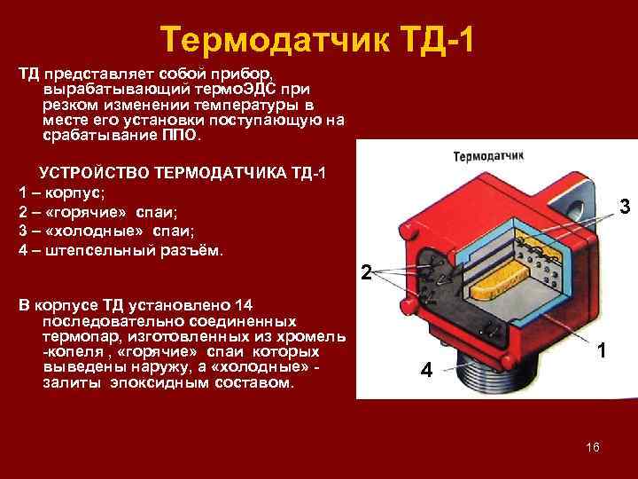 Термодатчик ТД-1 ТД представляет собой прибор, вырабатывающий термо. ЭДС при резком изменении температуры в