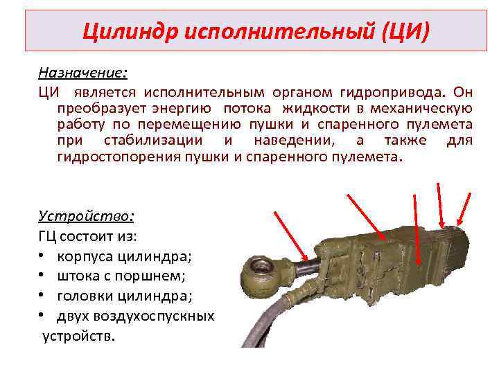 Цилиндр исполнительный (ЦИ) Назначение: ЦИ является исполнительным органом гидропривода. Он преобразует энергию потока жидкости