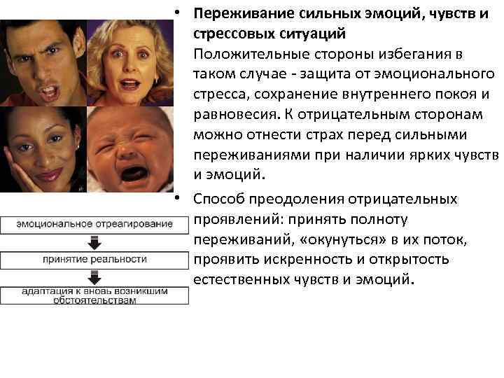  • Переживание сильных эмоций, чувств и стрессовых ситуаций Положительные стороны избегания в таком