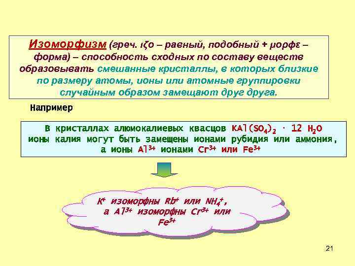 Изоморфизм (греч. ιζο – равный, подобный + μορϕε – форма) – способность сходных по