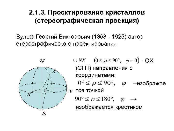 2. 1. 3. Проектирование кристаллов (стереографическая проекция) Вульф Георгий Викторович (1863 - 1925) автор