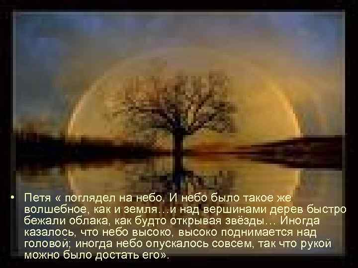  • Петя « поглядел на небо. И небо было такое же волшебное, как