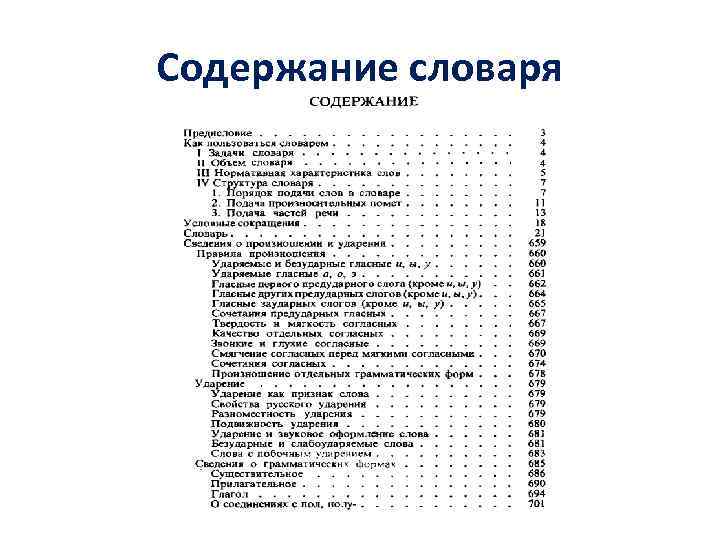 Содержание фото. Содержание словаря. Оглавление глоссарий.