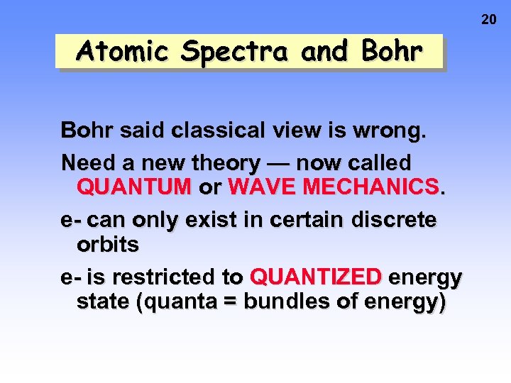 20 Atomic Spectra and Bohr said classical view is wrong. Need a new theory