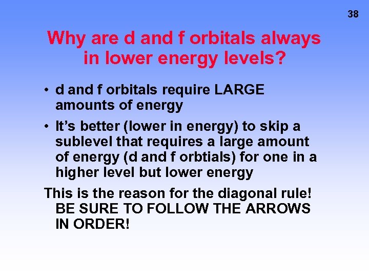 38 Why are d and f orbitals always in lower energy levels? • d