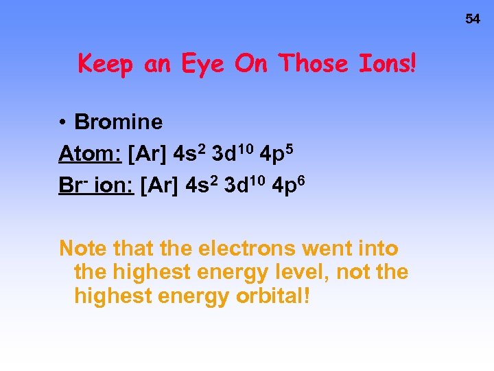 54 Keep an Eye On Those Ions! • Bromine Atom: [Ar] 4 s 2