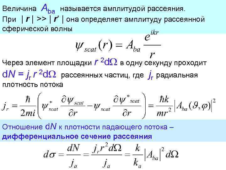 Величина Aba называется амплитудой рассеяния. При | r | >> | r‘ | она