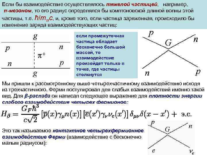 Если бы взаимодействие осуществлялось тяжелой частицей, например, π-мезоном, то его радиус определялся бы комптоновской